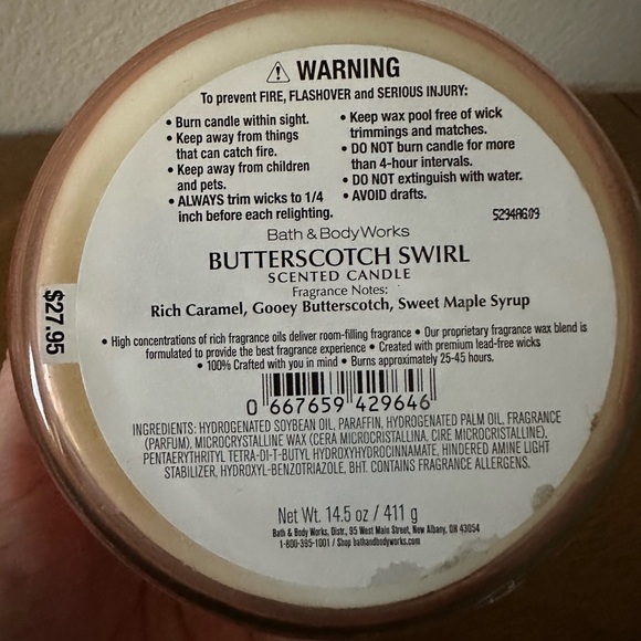 NEW Bath & Body Works Butterscotch Swirl 3 wick candle NEW - Picture 3 of 3